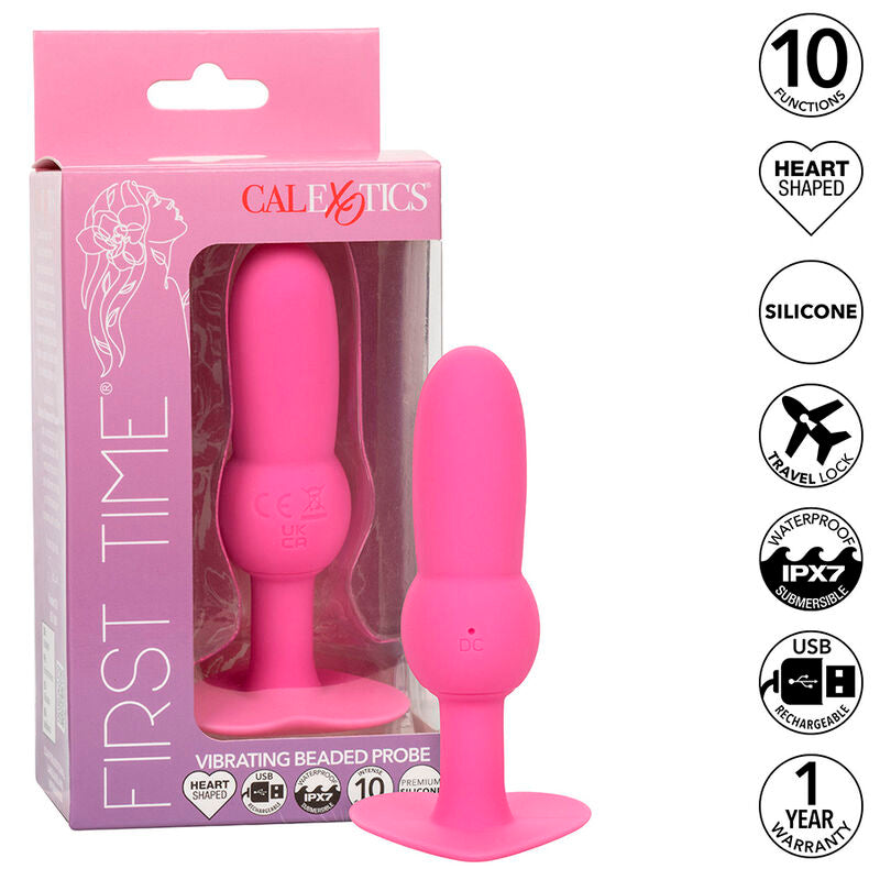 CALEXOTICS - SONDA ANAL COM PLUG DE CONTAS PRIMEIRA VEZ 10 VIBRAÇÕES ROSA