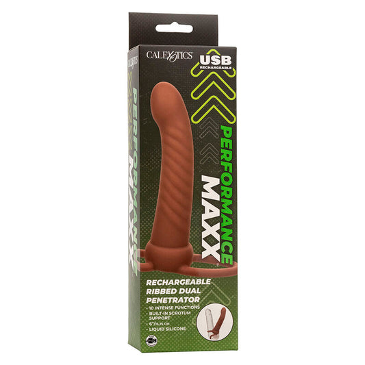 CALEXOTICS - MAXX RIBBED DUPLO PENETRATOR 10 VIBRAÇÕES MARROM