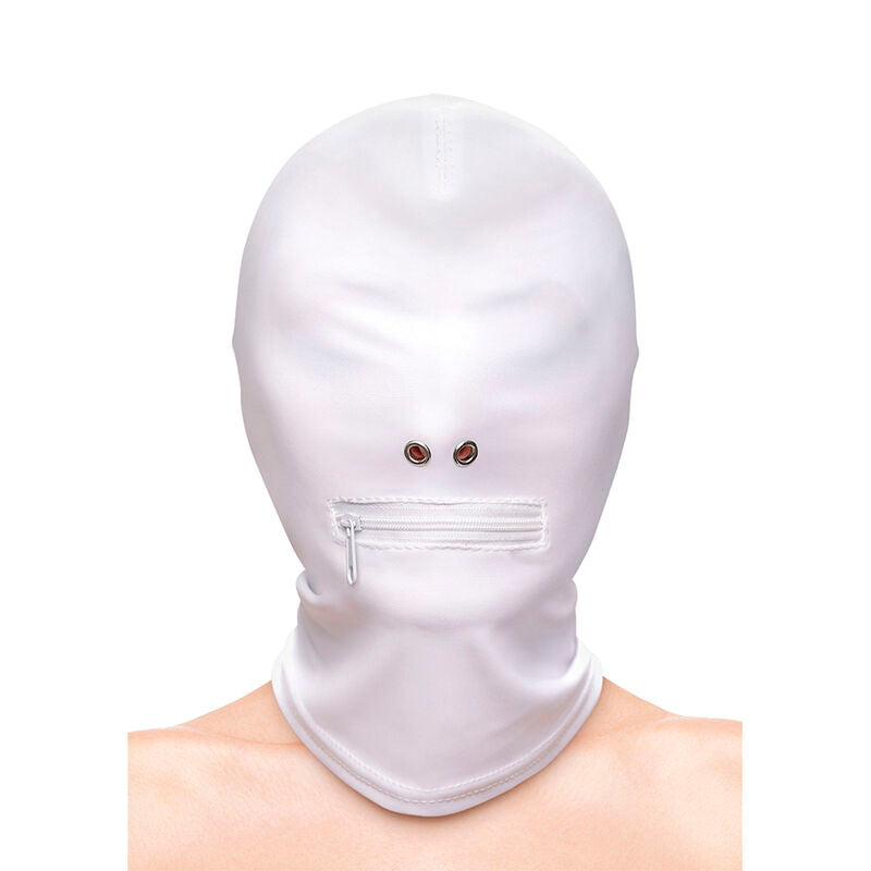 NS NOVELTIES - FETISH & FASHION CLOSED MOUTH HOOD WITH ZIPPER WHITE NYLON