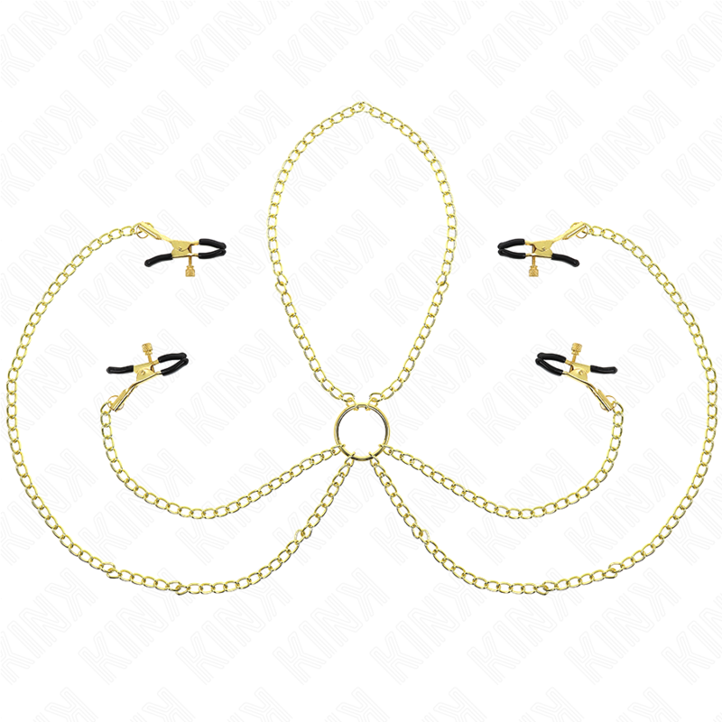 KINK - 4 PINÇAS AJUSTÁVEIS PARA TAMPÃO E CLITÓRIO DOURADOS