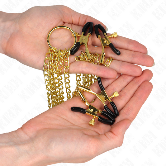 KINK - 4 PINÇAS AJUSTÁVEIS PARA TAMPÃO E CLITÓRIO DOURADOS