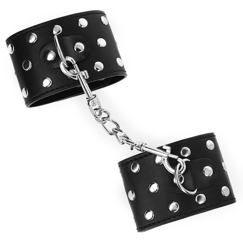 KINK - WRIST RESTRAINTS WITH SNAP CLOSURE FULL OF RIVETS BLACK ADJUSTABLE 19-24 CM X 5.5 CM