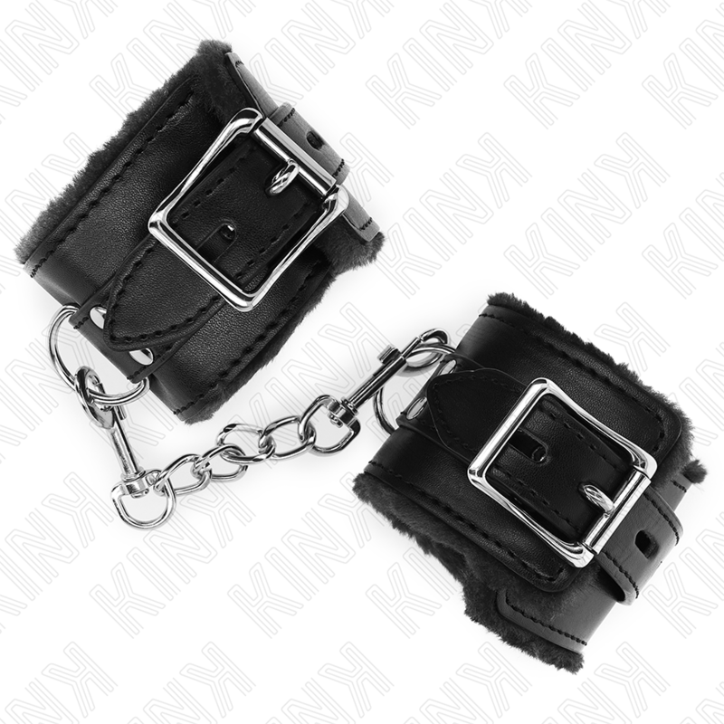 KINK - BLACK FUR LINED WRIST RESTS WITH ADJUSTABLE BLACK BELT 17-29 CM X 6 CM