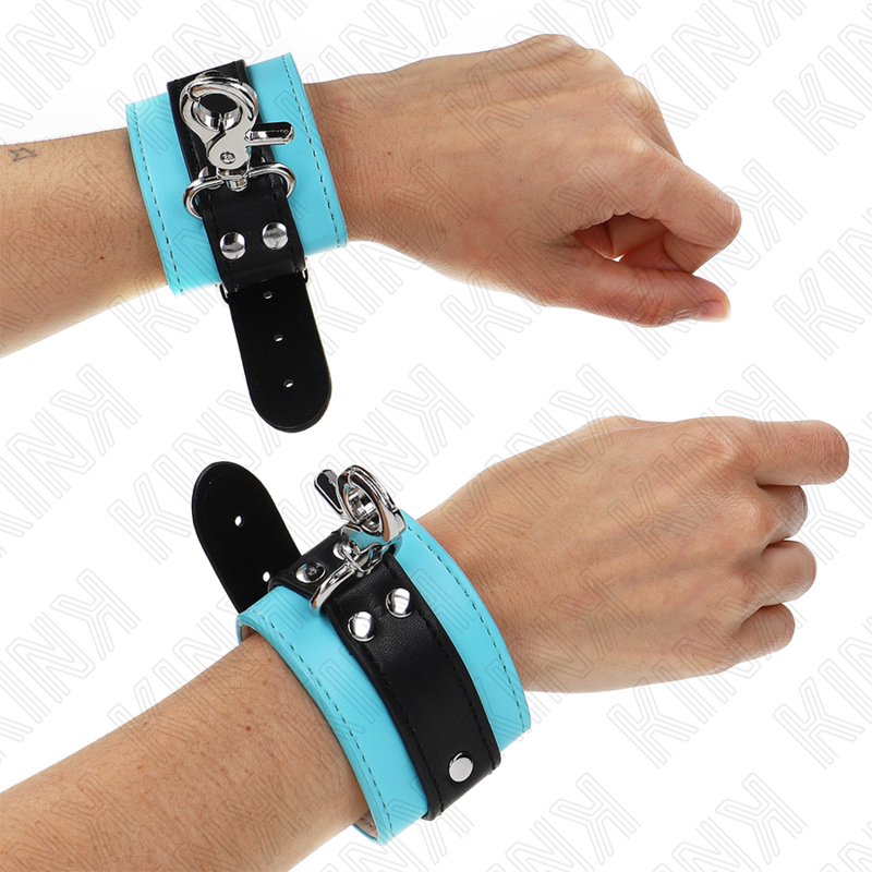 KINK - PREMIUM LOCKING WRIST RESTRAINTS BLACK / BLUE ADJUSTABLE 21-28 CM X 5.5 CM
