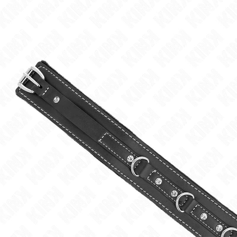 KINK - PVC LEATHER COLLAR WITH BELT 105 CM RIVET RHINESTONE 41.5 X 4 CM