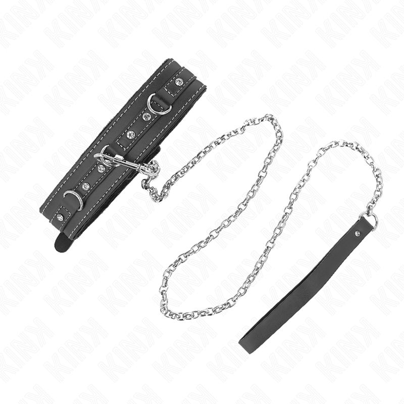 KINK - PVC LEATHER COLLAR WITH BELT 105 CM RIVET RHINESTONE 41.5 X 4 CM