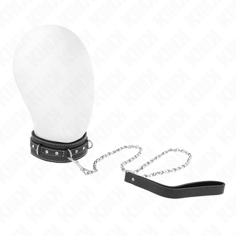 KINK - PVC LEATHER COLLAR WITH BELT 105 CM RIVET RHINESTONE 41.5 X 4 CM
