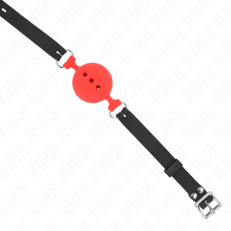 KINK - MORDAÇA DE SILICONE COMPLETA 55 x 2 CM COM BOLA DE 5 CM TAMANHO L VERMELHO AJUSTÁVEL 35-51 CM
