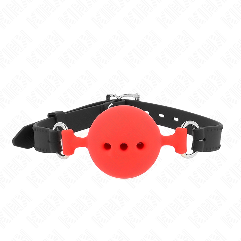 KINK - MORDAÇA DE SILICONE COMPLETA 55 x 2 CM COM BOLA DE 5 CM TAMANHO L VERMELHO AJUSTÁVEL 35-51 CM