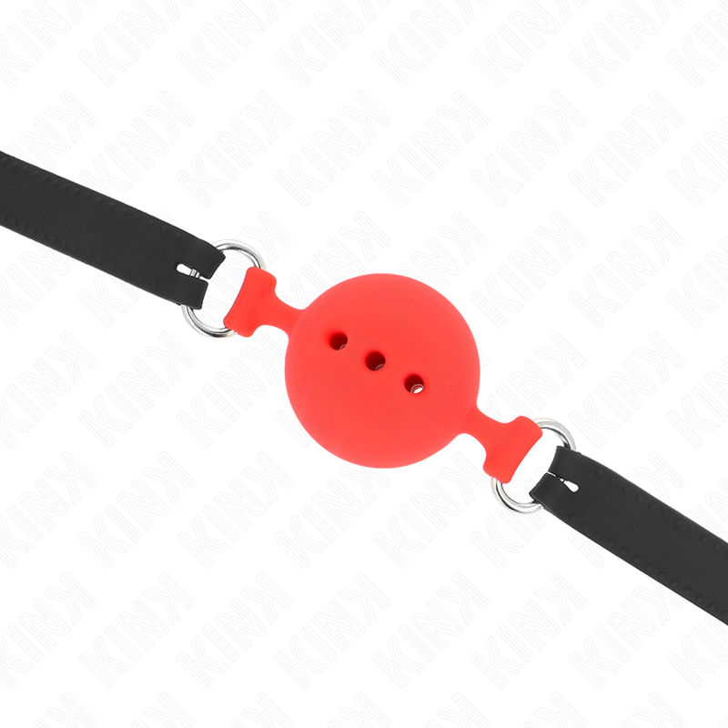 KINK - MORDAÇA DE SILICONE COMPLETA 55 x 2 CM COM BOLA DE 5 CM TAMANHO L VERMELHO AJUSTÁVEL 35-51 CM