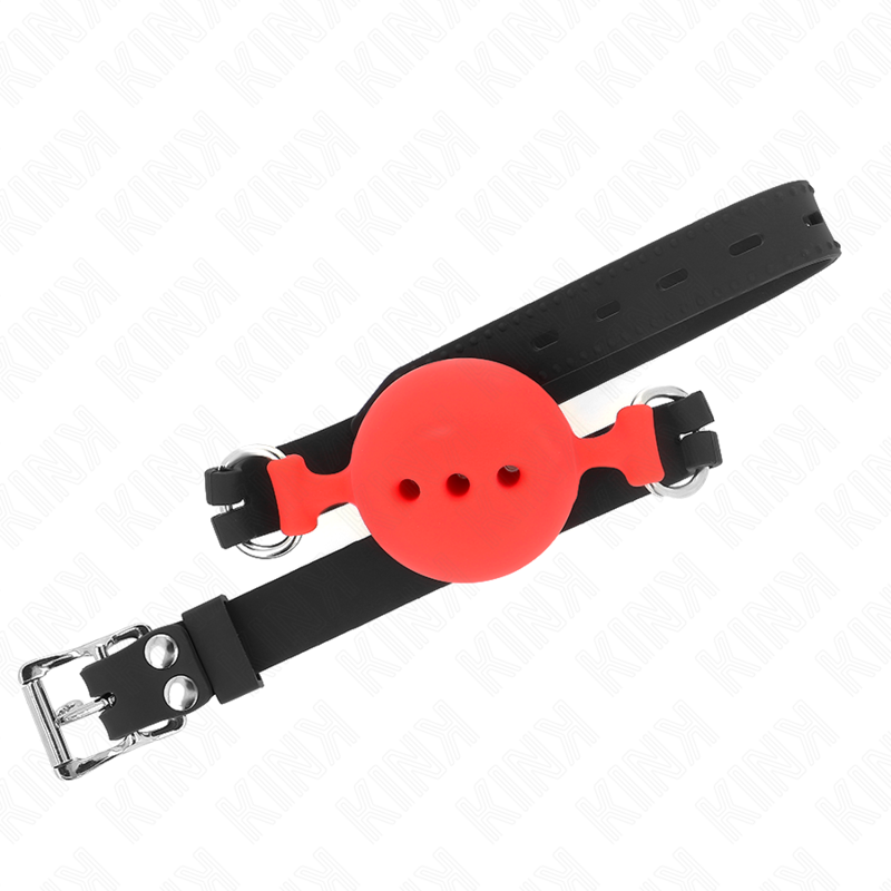 KINK - MORDAÇA DE SILICONE COMPLETA 55 x 2 CM COM BOLA DE 5 CM TAMANHO L VERMELHO AJUSTÁVEL 35-51 CM
