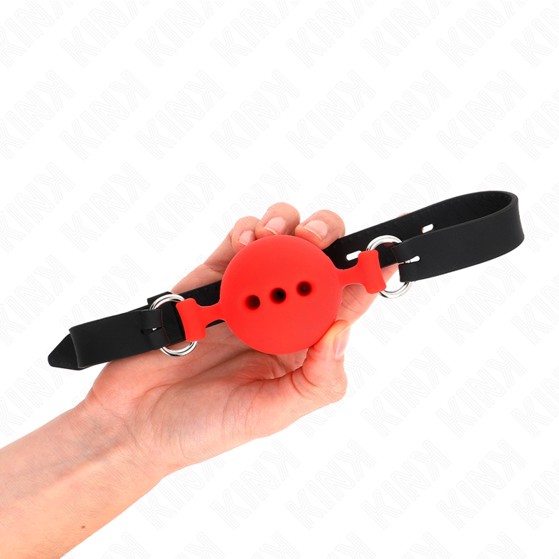KINK - MORDAÇA DE SILICONE COMPLETA 55 x 2 CM COM BOLA DE 5 CM TAMANHO L VERMELHO AJUSTÁVEL 35-51 CM