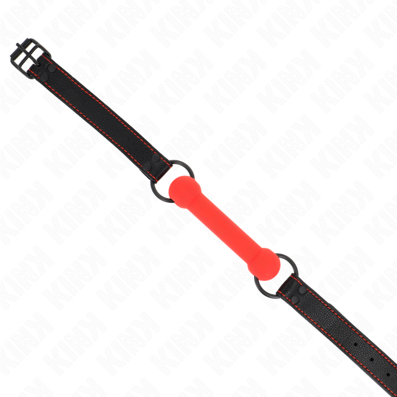 KINK - MORDAÇA DE OSSO COM TIRA DE COURO VERMELHO AJUSTÁVEL 41-57 CM