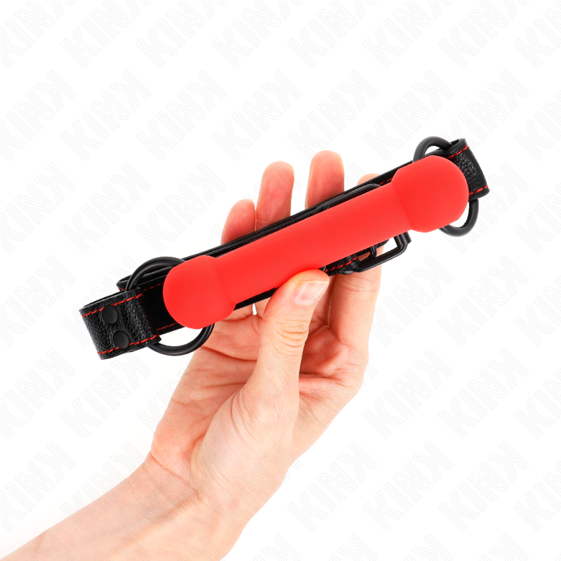 KINK - MORDAÇA DE OSSO COM TIRA DE COURO VERMELHO AJUSTÁVEL 41-57 CM