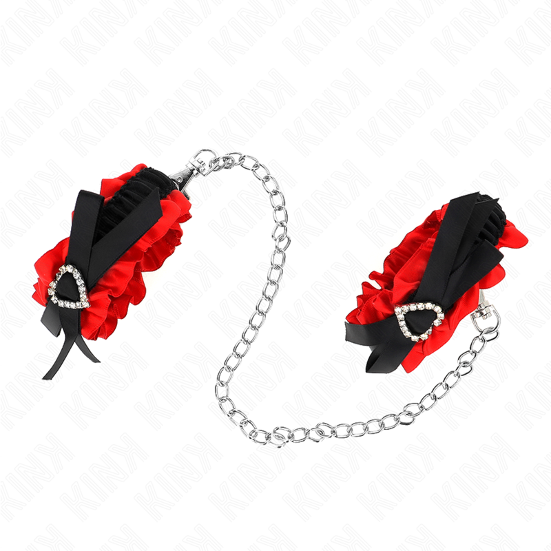 KINK - PULSEIRAS DE RENDA ELÁSTICA COM DETALHES DE CORAÇÃO VERMELHO AJUSTÁVEIS 22-35 CM