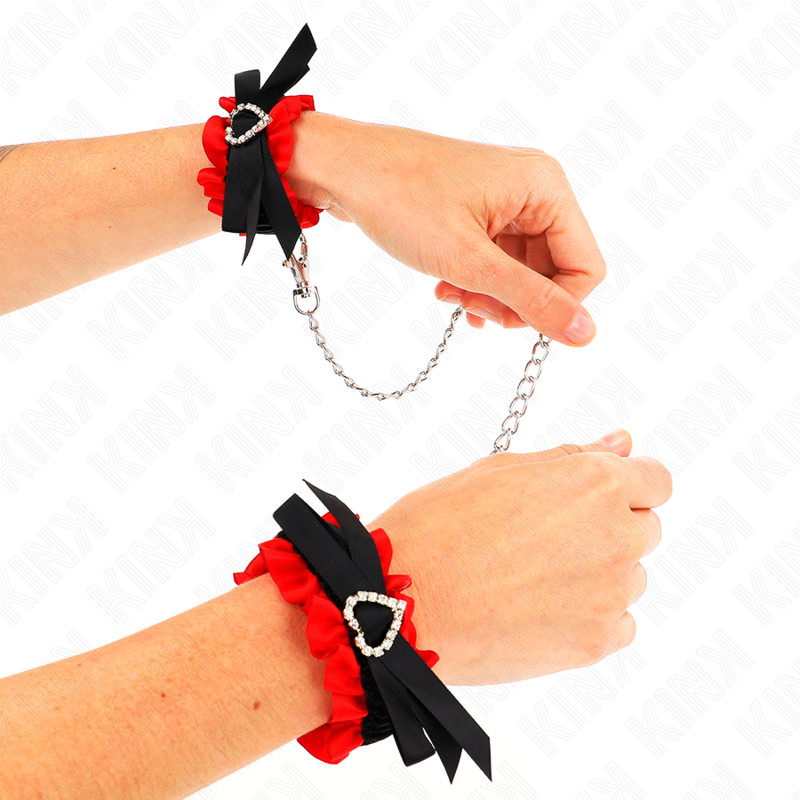 KINK - PULSEIRAS DE RENDA ELÁSTICA COM DETALHES DE CORAÇÃO VERMELHO AJUSTÁVEIS 22-35 CM