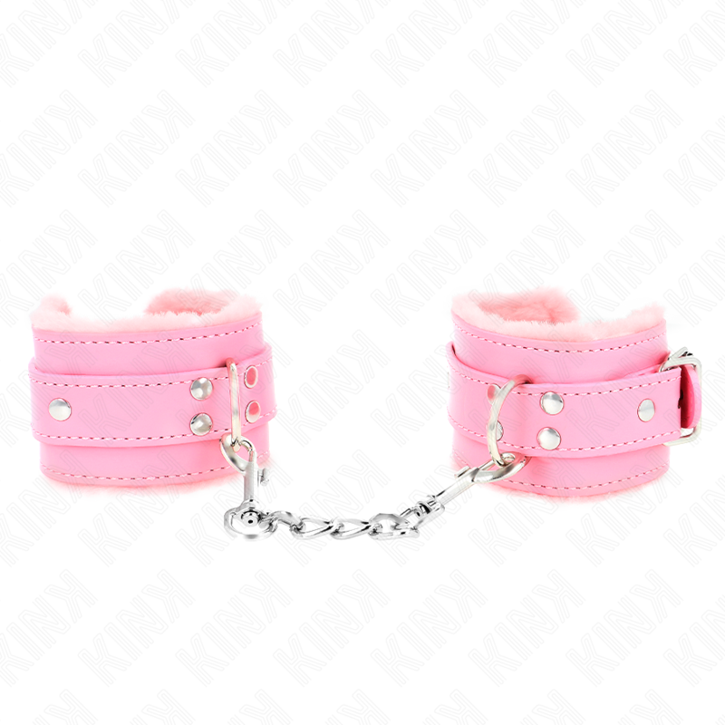 KINK - PINK FUR LINED WRIST RESTS WITH ADJUSTABLE PINK BELT 17-29 CM X 6 CM