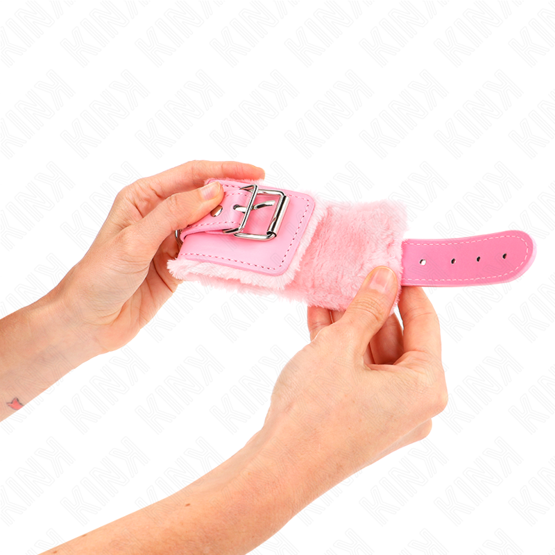 KINK - PINK FUR LINED WRIST RESTS WITH ADJUSTABLE PINK BELT 17-29 CM X 6 CM