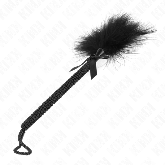KINK - Varinha de Corda de Nylon com Penas Cócegas e Nó Preto 25 cm