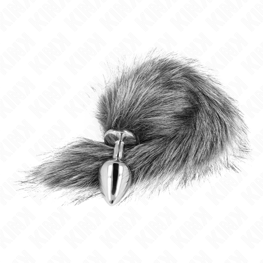 KINK - PLUG ANAL TAMANHO M 8 X 3,5 CM COM RABO SINTÉTICO 40 CM CINZA