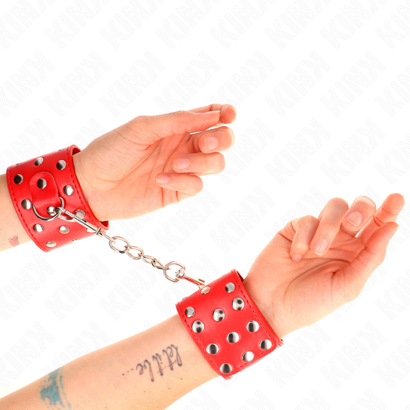 KINK - WRIST RESTRAINTS WITH SNAP CLOSURE FULL OF RED RIVETS ADJUSTABLE 19-24 CM X 5.5 CM