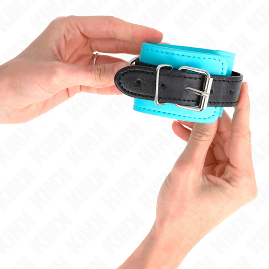 KINK - BLUE FUR LINED HOOK-ON WRISTBANDS ADJUSTABLE 20-28CM X 5.5CM