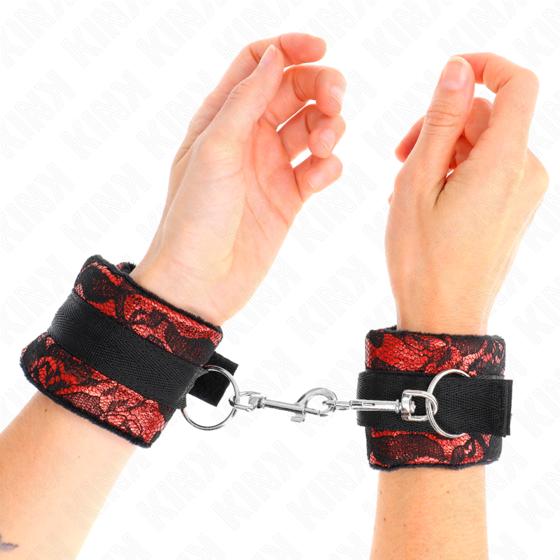 KINK - SHORT VELVET LACE CUFF BANDS WITH RED/BLACK NYLON BINDING 23 X 6.5 CM