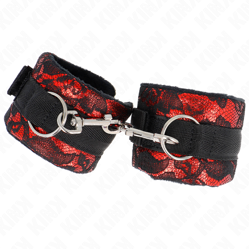 KINK - SHORT VELVET LACE CUFF BANDS WITH RED/BLACK NYLON BINDING 23 X 6.5 CM