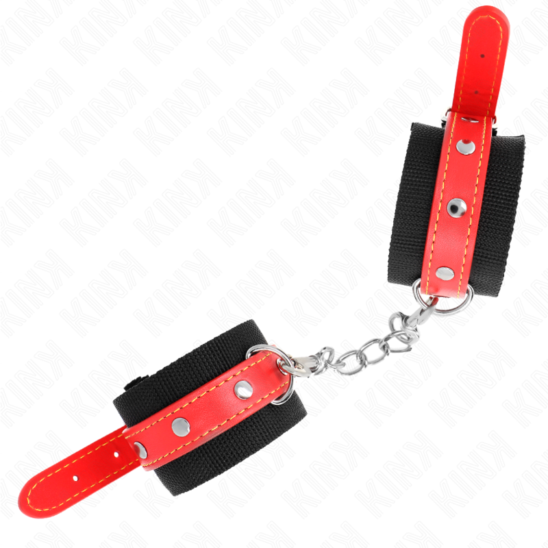 KINK - DESCANSO DE PULSO DE NYLON PRETO COM COURO VERMELHO AJUSTÁVEL 19-24 CM X 5,5 CM