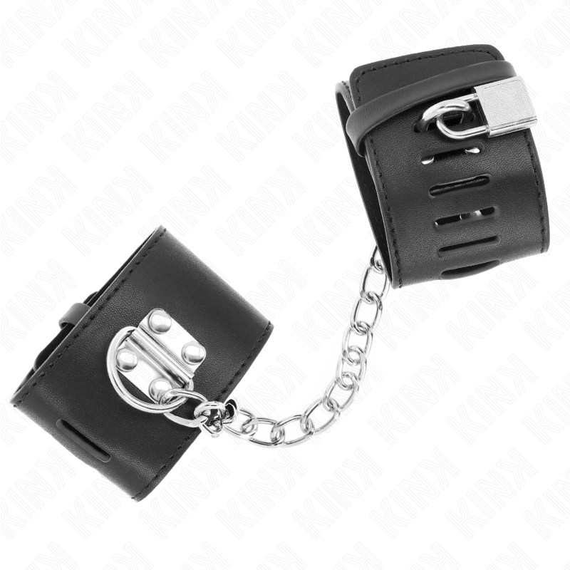 KINK - RESTRIÇÕES DE PUNHO FIXAS COM CORRENTE DE 30 CM E FECHO DE CADEADO PRETO AJUSTÁVEL 16-23 CM X 5,5 CM