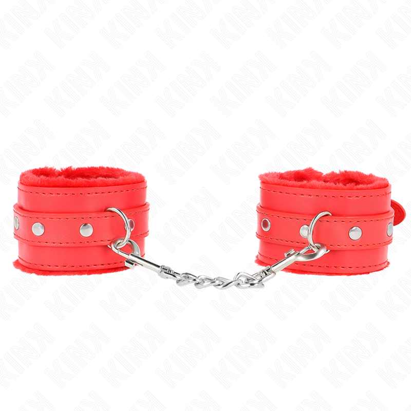 KINK - PREMIUM RED FUR LINED WRIST RESTRAINTS WITH ADJUSTABLE RED BELT 17-29 CM X 6 CM