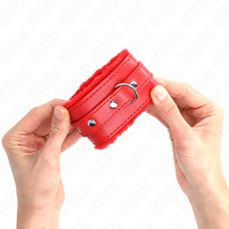 KINK - PREMIUM RED FUR LINED WRIST RESTRAINTS WITH ADJUSTABLE RED BELT 17-29 CM X 6 CM