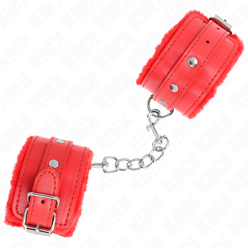 KINK - PREMIUM RED FUR LINED WRIST RESTRAINTS WITH ADJUSTABLE RED BELT 17-29 CM X 6 CM