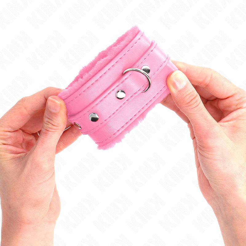 KINK - PREMIUM PINK FUR LINED WRIST RESTS WITH ADJUSTABLE PINK BELT 17-29 CM X 6 CM