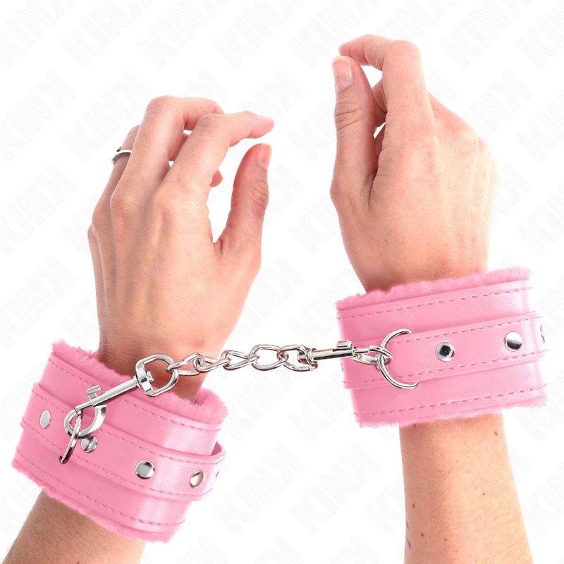 KINK - PREMIUM PINK FUR LINED WRIST RESTS WITH ADJUSTABLE PINK BELT 17-29 CM X 6 CM