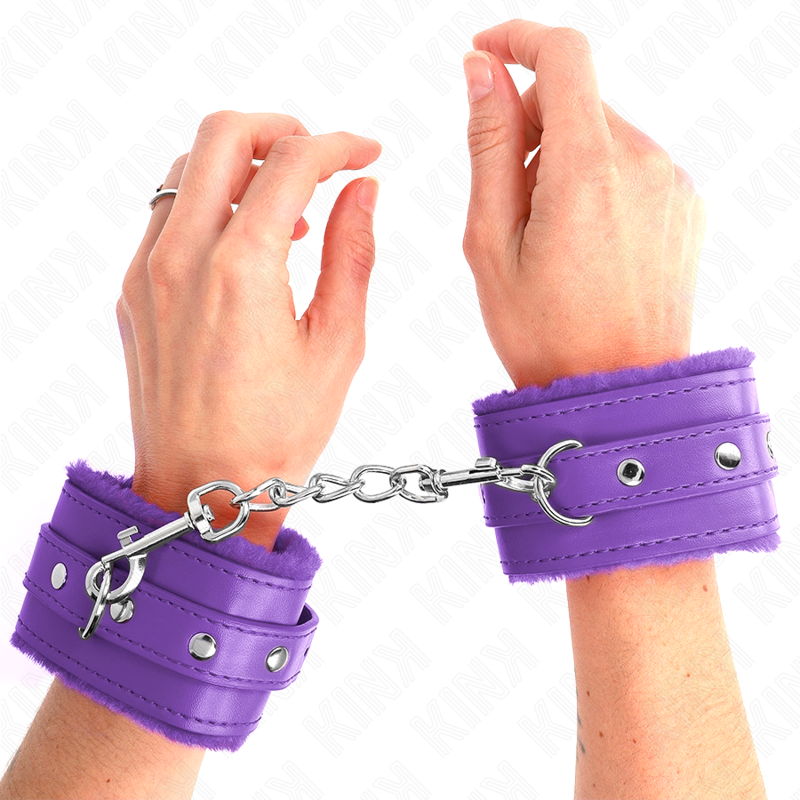 KINK - PREMIUM PURPLE FUR LINED WRIST RESTS WITH ADJUSTABLE PURPLE BELT 17-29 CM X 6 CM