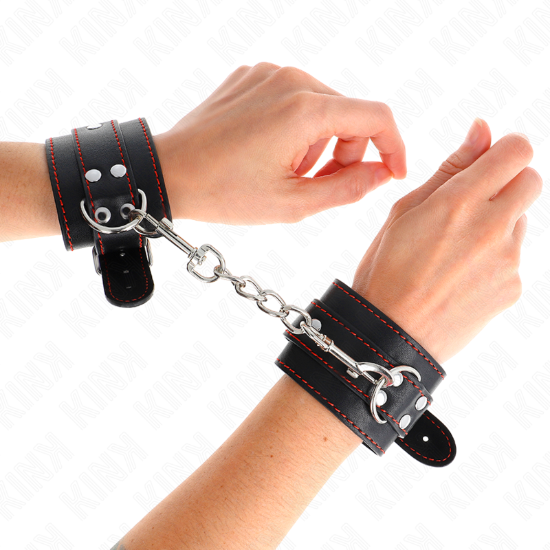 KINK - DESCANSO DE PULSO PRETO COM FORRO VERMELHO AJUSTÁVEL 20-28 CM X 5,5 CM