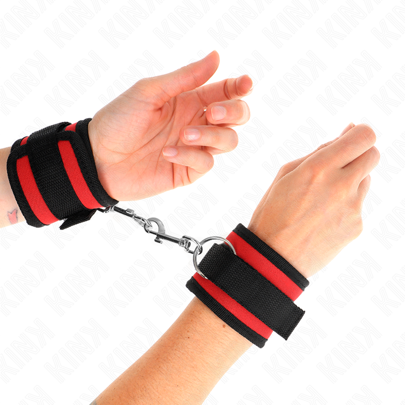 KINK - RED-BLACK NYLON HOOK & LOOP WRIST CUFFS MODEL 2 ADJUSTABLE 18-35 CM X 6 CM