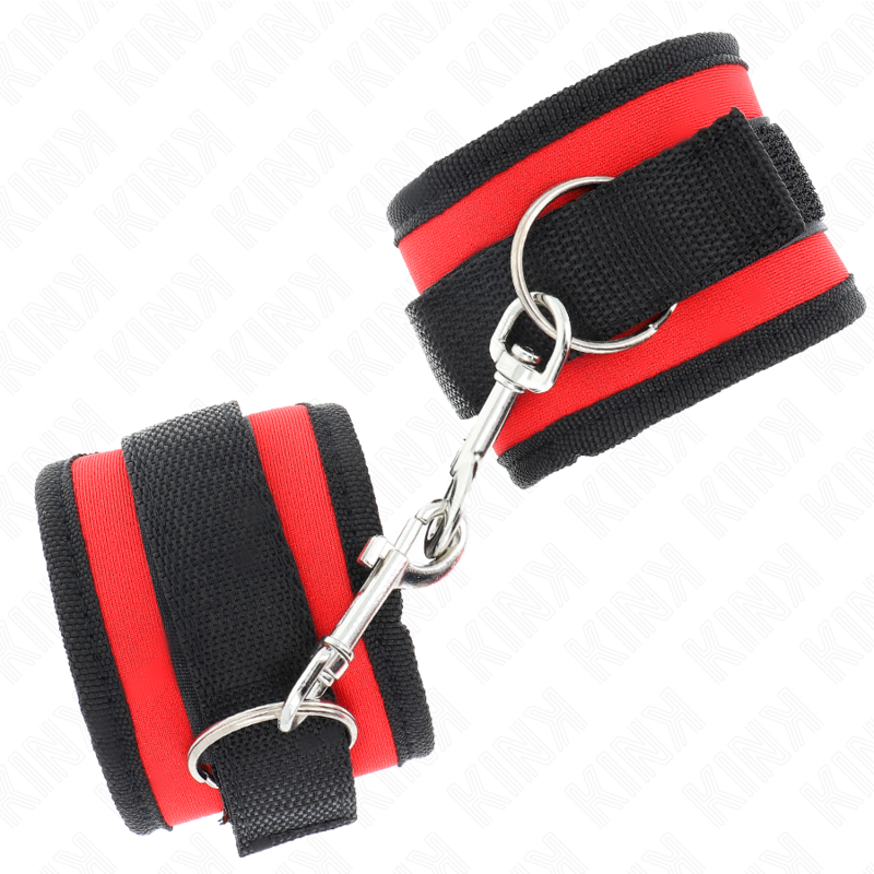 KINK - RED-BLACK NYLON HOOK & LOOP WRIST CUFFS MODEL 2 ADJUSTABLE 18-35 CM X 6 CM