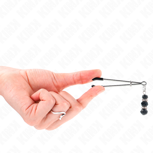 KINK - Grampos finos de mamilo dourados com 3 bolas de vidro pretas de 7 cm