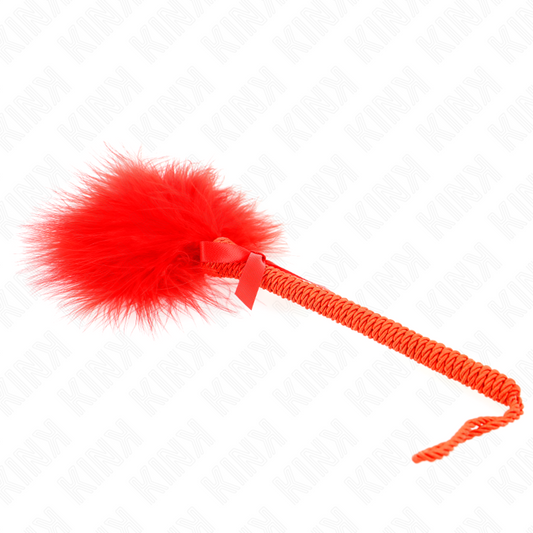 KINK - Varinha de corda de nylon com penas que fazem cócegas e laço vermelho 25 cm