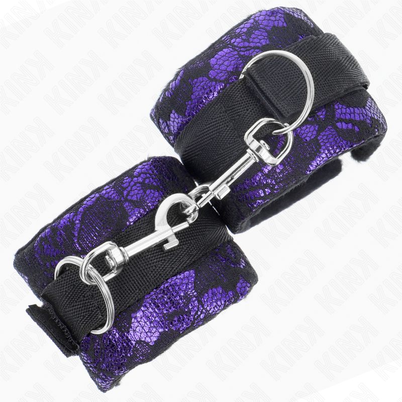KINK - SHORT VELVET LACE CUFF BANDS WITH PURPLE/BLACK NYLON BINDING 23 X 6.5 CM