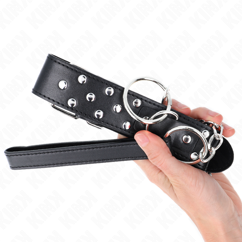 KINK - RIVET RING COLLAR WITH BELT 65 CM BLACK ADJUSTABLE 36-50 CM X 3.8 CM