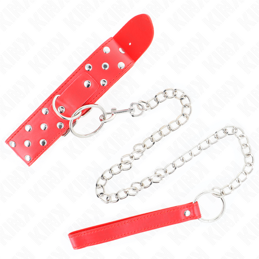 KINK - COLEIRA DE ANEL REBITE COM CINTO 65 CM VERMELHO AJUSTÁVEL 36-50 CM X 3,8 CM
