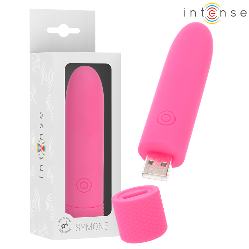 INTENSO - SYMONE USB RECARREGÁVEL VIBRANTE BULLET 8 VIBRAÇÕES ROSA 10 X 2,2 CM