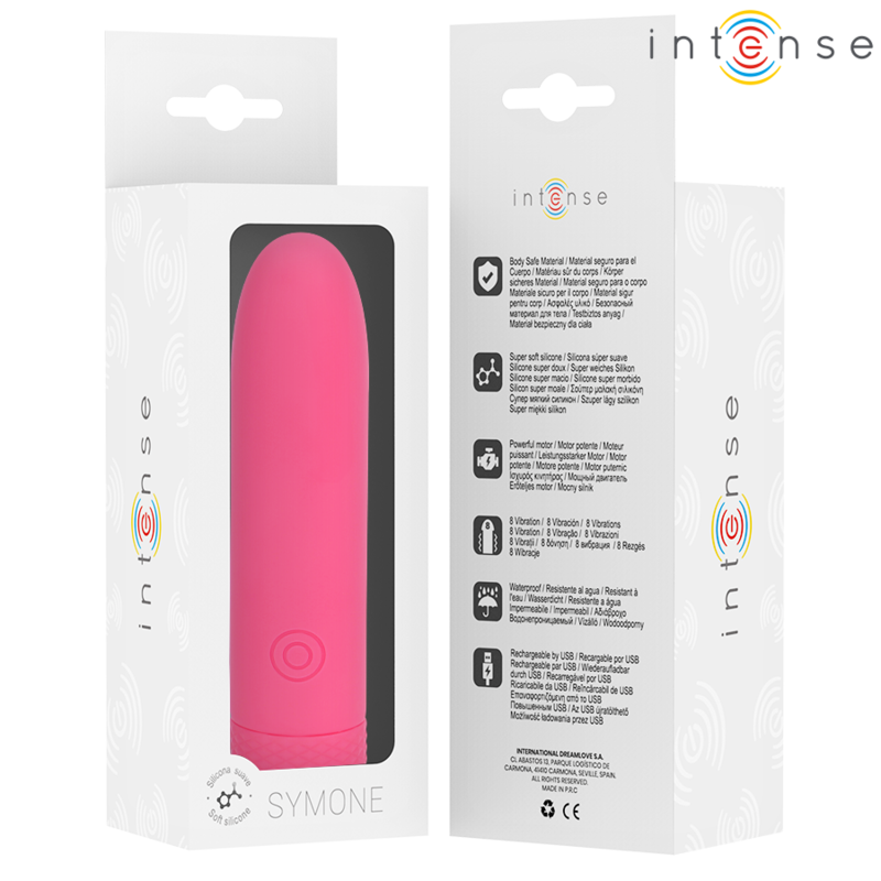 INTENSO - SYMONE USB RECARREGÁVEL VIBRANTE BULLET 8 VIBRAÇÕES ROSA 10 X 2,2 CM