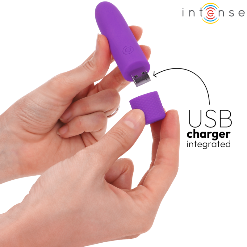 INTENSO - SYMONE USB RECARREGÁVEL VIBRANTE BULLET 8 VIBRAÇÕES ROXA 10 X 2,2 CM