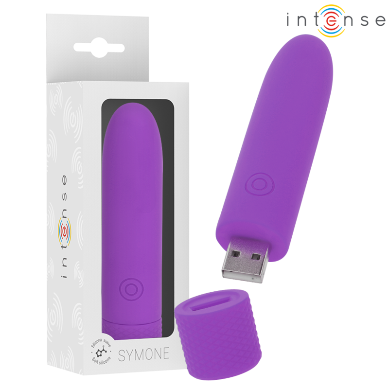 INTENSO - SYMONE USB RECARREGÁVEL VIBRANTE BULLET 8 VIBRAÇÕES ROXA 10 X 2,2 CM