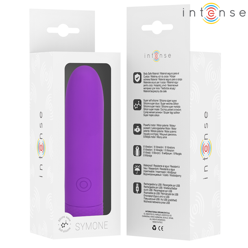 INTENSO - SYMONE USB RECARREGÁVEL VIBRANTE BULLET 8 VIBRAÇÕES ROXA 10 X 2,2 CM