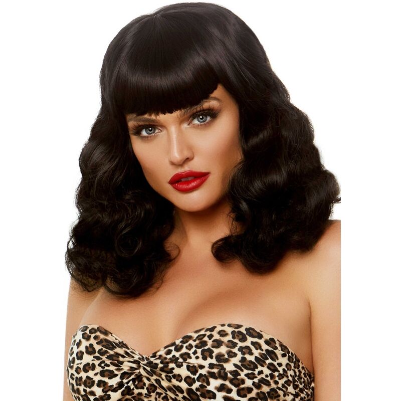 LEG AVENUE - RETRO CURLY WIG WITH BRIGHT BLACK BANGS